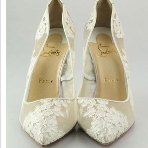 Lou Boutin white lace classic wedding pump